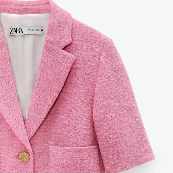 Zara Beautiful Tweed Cropped Short Blazer w Gold Buttons. NWOT - Picture 6 of 6